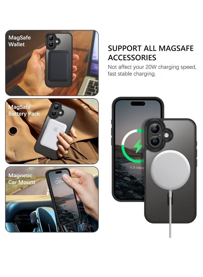 جراب MagSafe لهاتف iPhone 16، غطاء خلفي مغناطيسي، 【حماية كاملة ضد الصدمات】 ظهر غير لامع شفاف، غطاء هاتف نحيف بمغناطيس قوي لهاتف Apple 16 (2024) (أسود) - Image 5